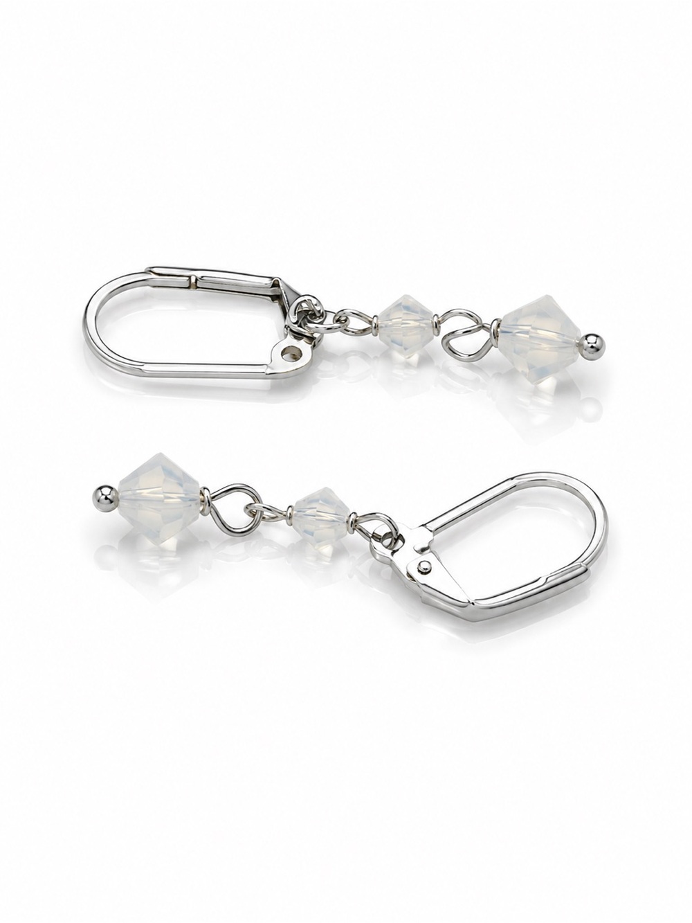 Handmade Swarovski White Opal Crystal Dangle Earrings Silver French Backs - Picture 3 of 5
